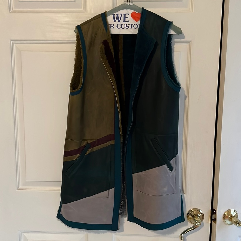 Tory Burch reversible leather fleece vest